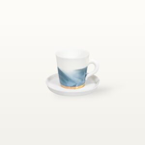 Espressotasse handgemacht Porzellan Weiß Blau mit Unterteller