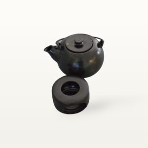 Schwarze, runde Teekanne aus Steinzeug mit Stövchen - Steinbrecher Set