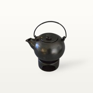 Schwarze, runde Teekanne aus Steinzeug mit Stövchen - Steinbrecher Set