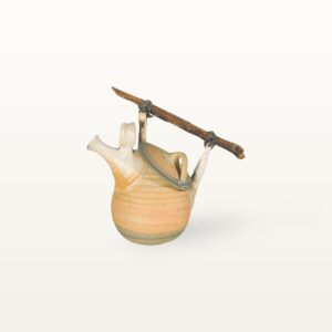 Keramik Teekanne mit Holzgriff mittelgroß bunt erdig