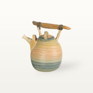 Keramik Teekanne Holzgriff Groß Erdig Steinzeug