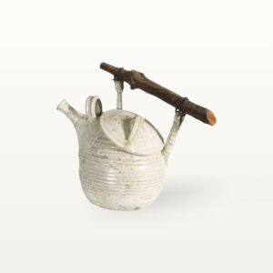 Große Keramik Teekanne mit Holzgriff in schönem Design