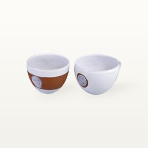 Handgemachte individuelle Keramik Milchkaffeetasse Gesichtspunkte Gruppenbild töpferei