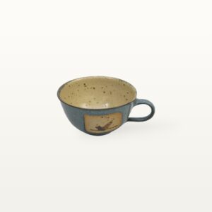 Keramik Teetasse handgemacht künstlerisch mit kranichmotiv
