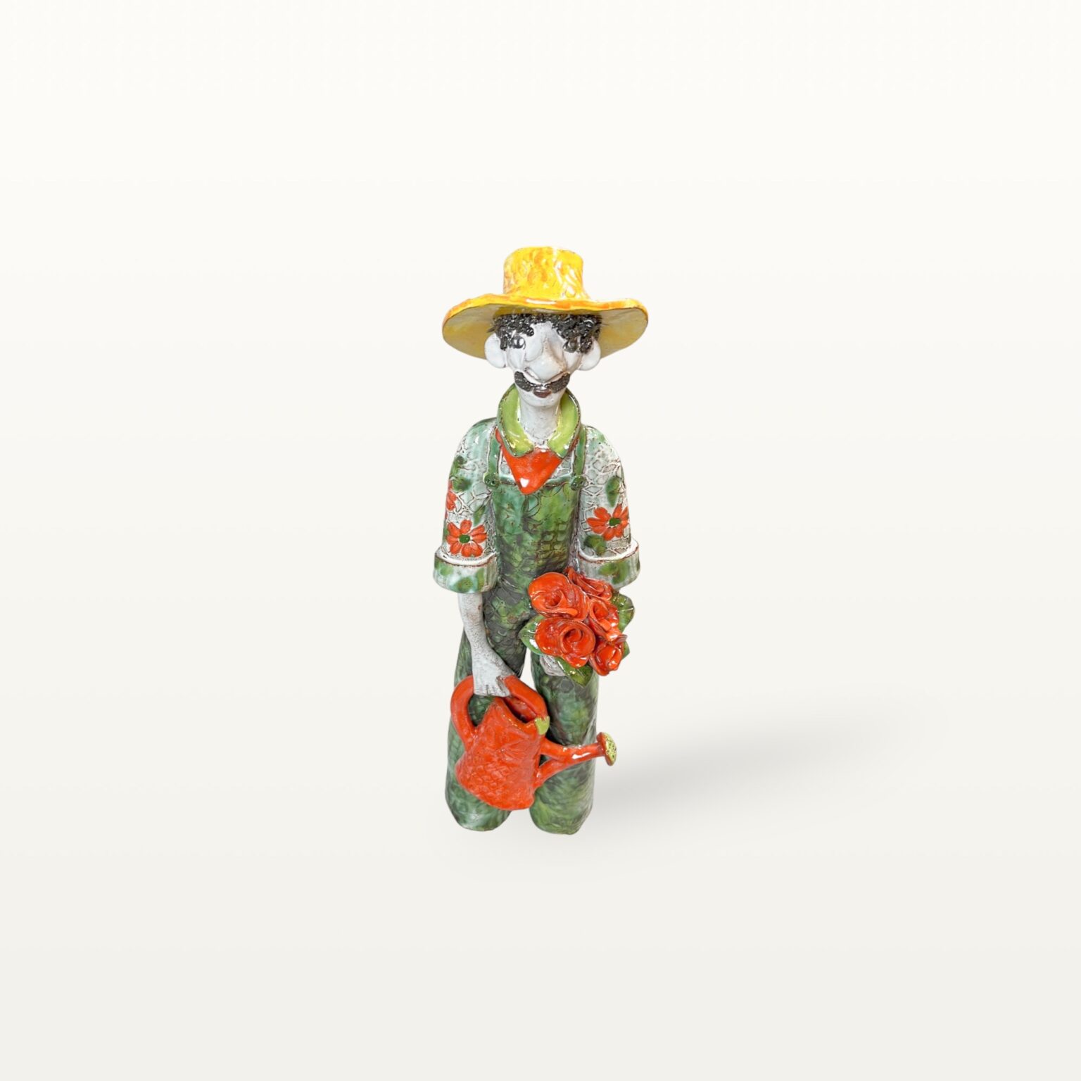 Handgemachte Keramik Figur als Gärtner mit Blumenstrauß keramiko.de