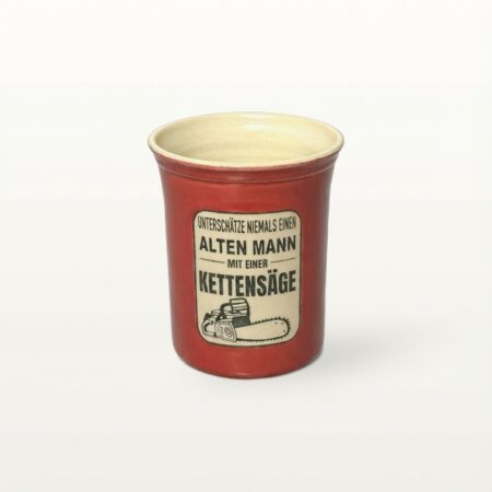 Große Tasse - Graphico Klartext - Kettensäge - Rot
