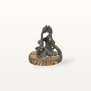 Getöpferte Drachenfigur aus Keramik mit Saxophon, schwarz
