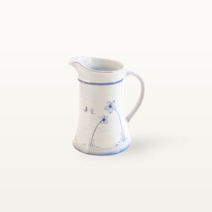 Keramik Kanne handgemacht Stolzer Hahn Blume Ritzdekor Blau