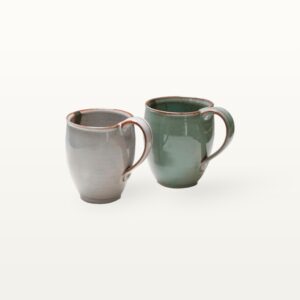 Keramiktasse Bauchig Grau und Dunkelgrün Glänzend für Kaffee und Tee